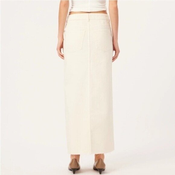DL1961 Asra Maxi Skirt Ivory Cream Size 27 Front Slit Denim Jean Raw Hem - Picture 12 of 12